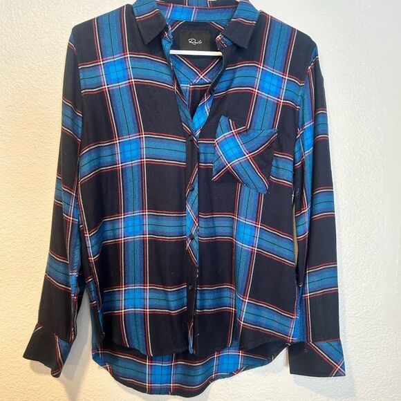 NWOT Rails Jackson Flannel Button Down in Black & Azure XS - Picture 1 of 3
